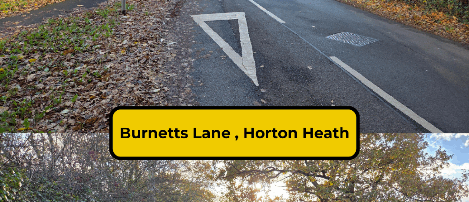 Collage of 2 views of a road and pedestrian crossing - Burnetts Lane