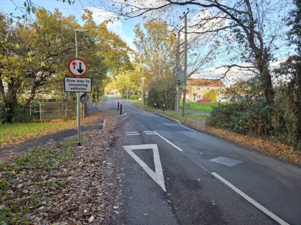 road with junction, pedestrian crossing and traffic calming measure