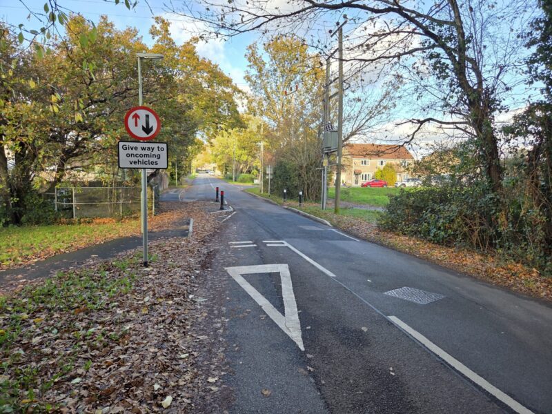 road with junction, pedestrian crossing and traffic calming measure