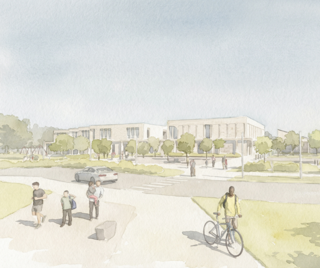 watercolour artists impression of Horton Heath Primary School, from a different angle