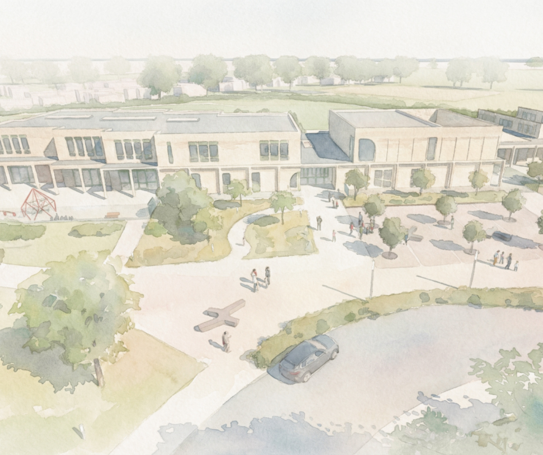 watercolour artists impression of Horton Heath Primary School, from the front
