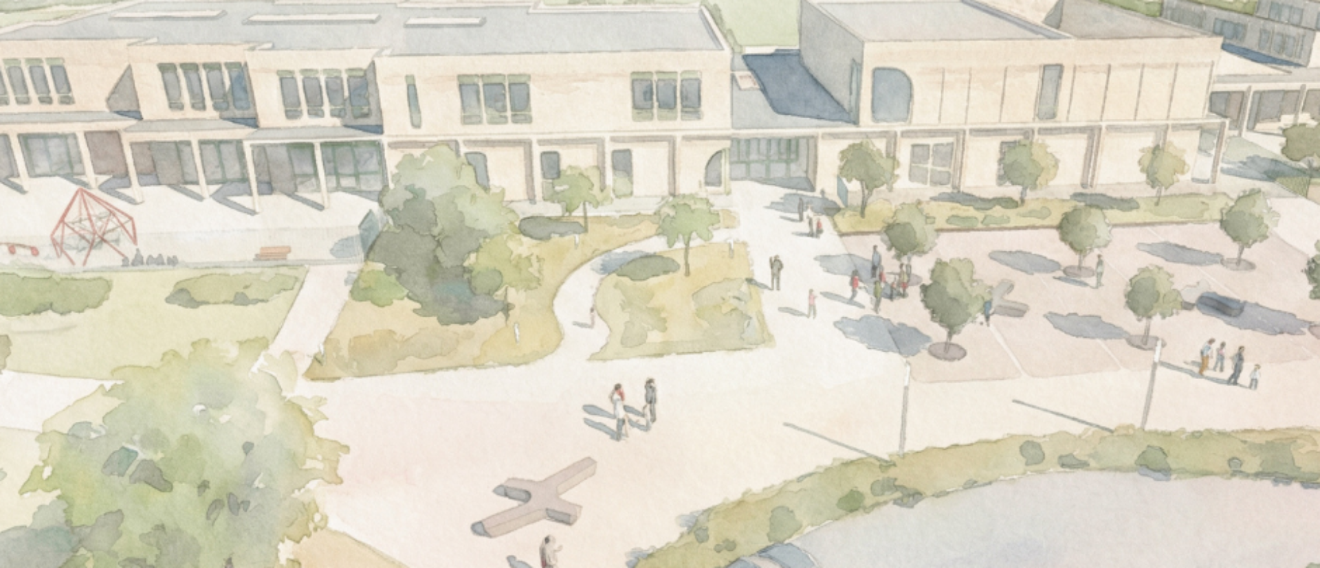 watercolour artists impression of Horton Heath Primary School, from the front
