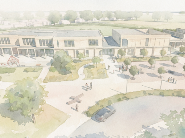 watercolour artists impression of Horton Heath Primary School, from the front