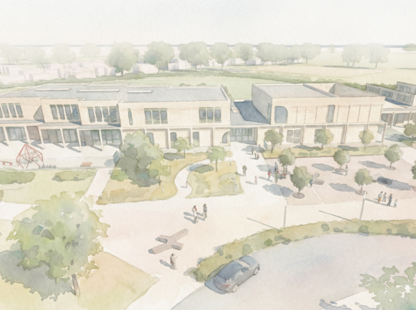 watercolour artists impression of Horton Heath Primary School, from the front