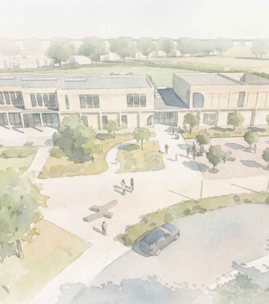 watercolour artists impression of Horton Heath Primary School, from the front
