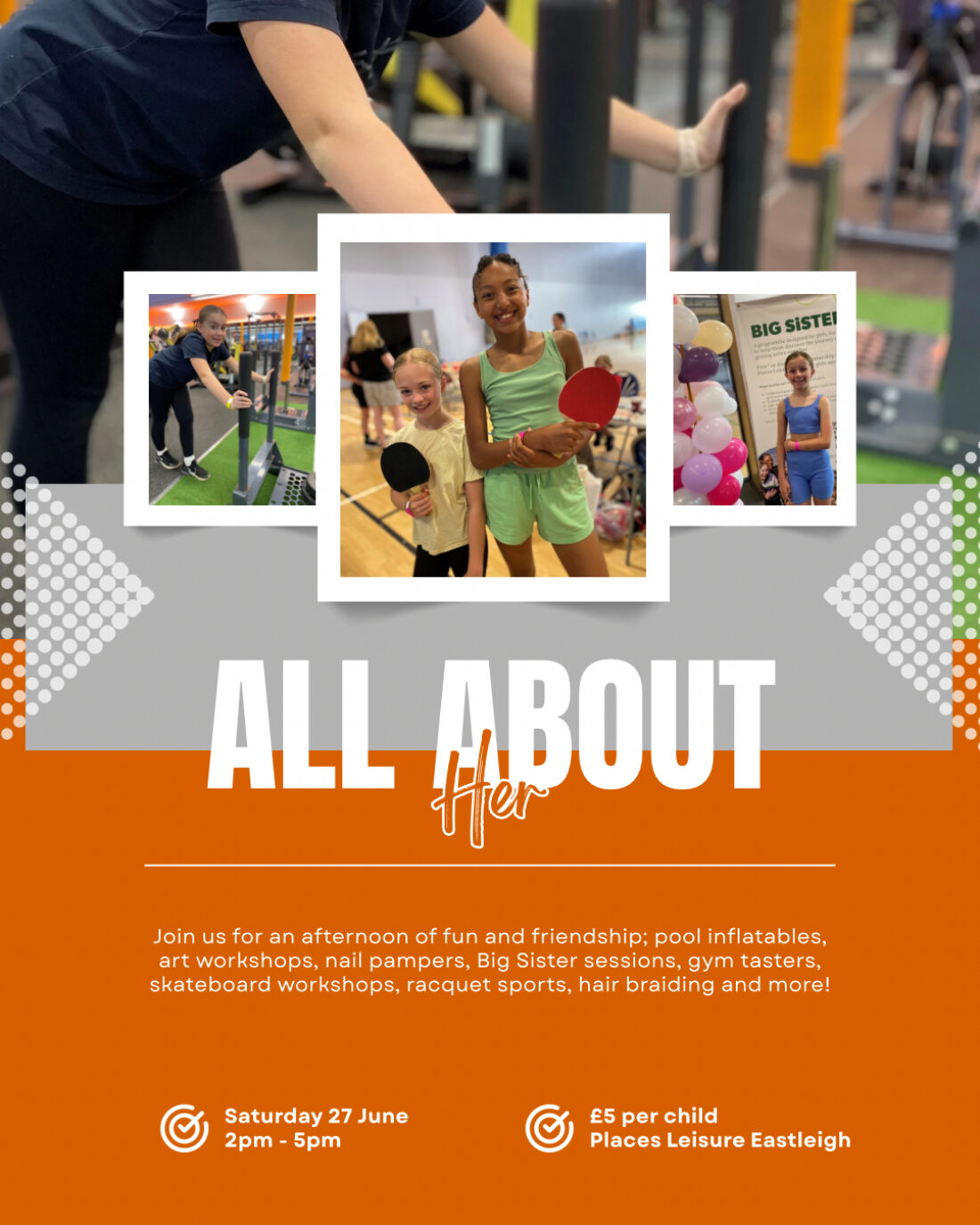 'All about her' event image with girls trying new and fun activities