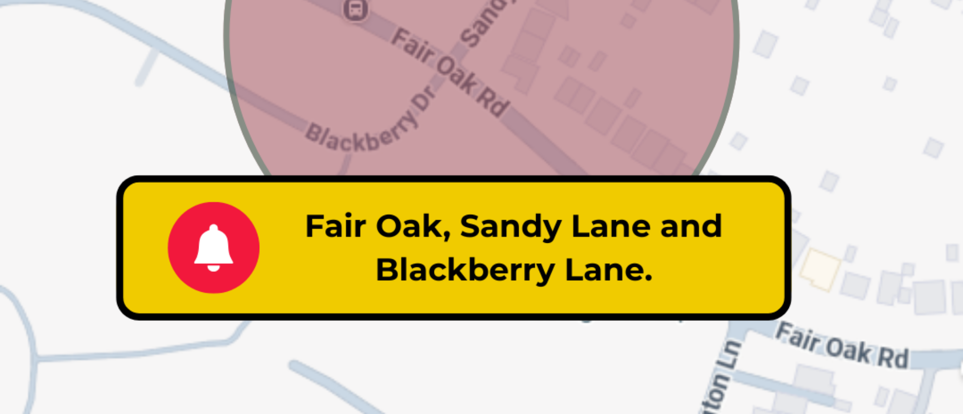 Google map section with red circled area showing works due on Fair Oak Road Junction
