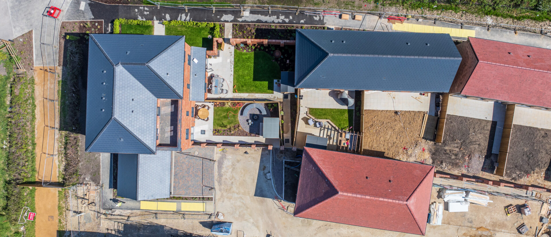 Aerial snapshot taken of the Lower Acre at One Horton Heath - showing the show homes and houses being built