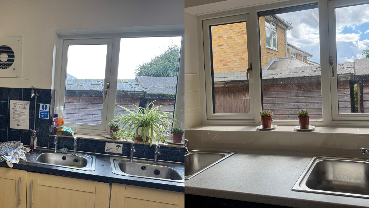Before and after kitchen refurb - window area - very dark now light and airy