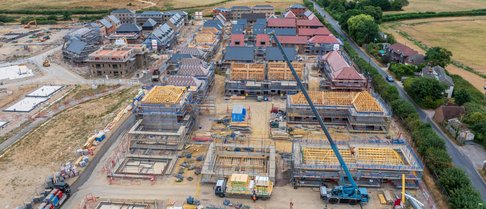 Aerial snapshot taken of the Lower Acre at One Horton Heath - showing houses being built