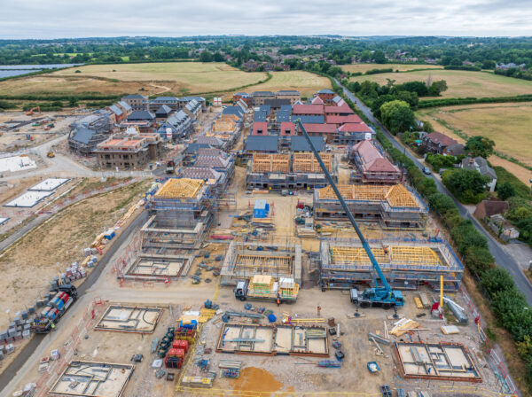 Aerial snapshot taken of the Lower Acre at One Horton Heath - showing houses being built