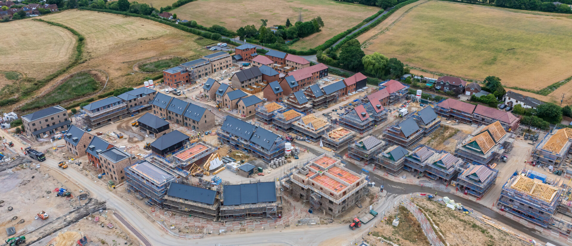 Ariel Image of The Lower Acre site at One Horton Heath. Completed houses can be seen within the construction site.