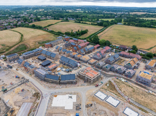 Ariel Image of The Lower Acre site at One Horton Heath. Completed houses can be seen within the construction site.
