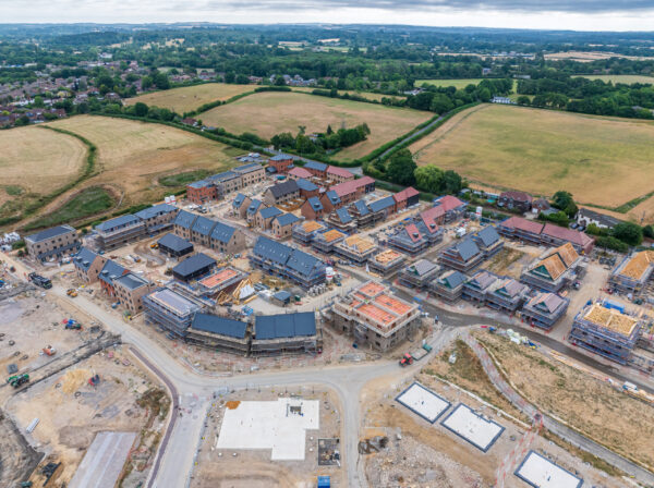 Ariel Image of The Lower Acre site at One Horton Heath. Completed houses can be seen within the construction site.